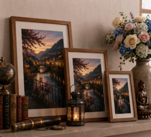Twilight over Colmar: Enchanted Riverside Village Gallery in Sustainable Eco-Frames