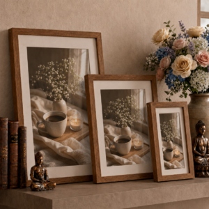 Morning Serenity: Handcrafted Cozy Coffee & Candle Gallery in Sustainable Eco-Frames