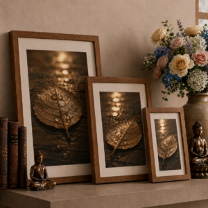 Gilded Reflections: Handcrafted Autumn Leaf & Dew Gallery in Sustainable Eco-Frames