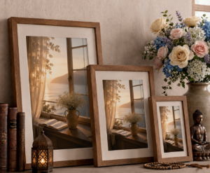Coastal Sunset Breeze: Handcrafted Seaside Window Gallery in Sustainable Eco-Frames