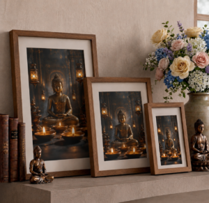 Divine Radiance: Handcrafted Moonlit Temple Gallery in Sustainable Eco-Frames