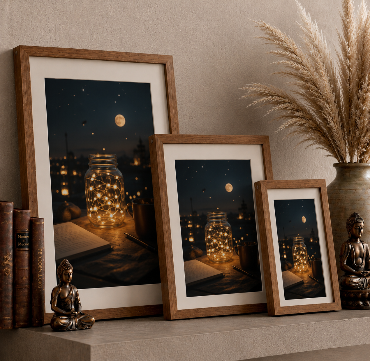 Whispering Moons: Handcrafted Starlit Mason Jar Gallery in Sustainable Eco-Frames