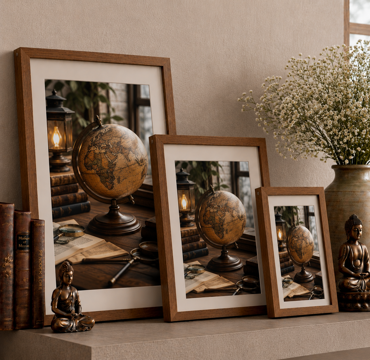 The Cartographer’s Study: Handcrafted Vintage Globe Gallery in Sustainable Eco-Frames