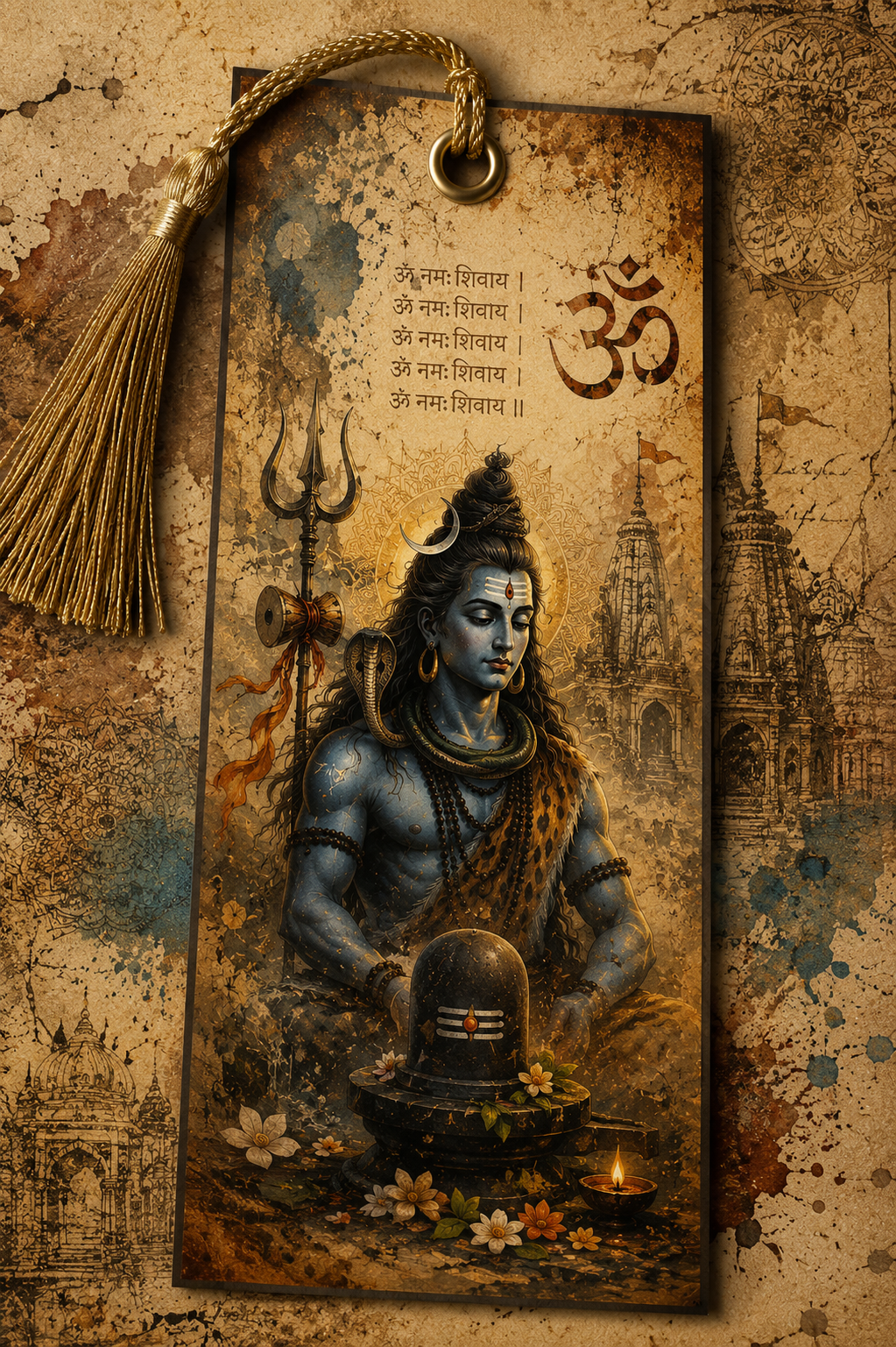 Mahadev Blessing: Antique Vintage Lord Shiva Cardstock Bookmark with Golden Tassel