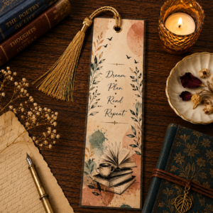Dream Plan Read Repeat: Vintage Motivational Cardstock Bookmark with Golden Tassel
