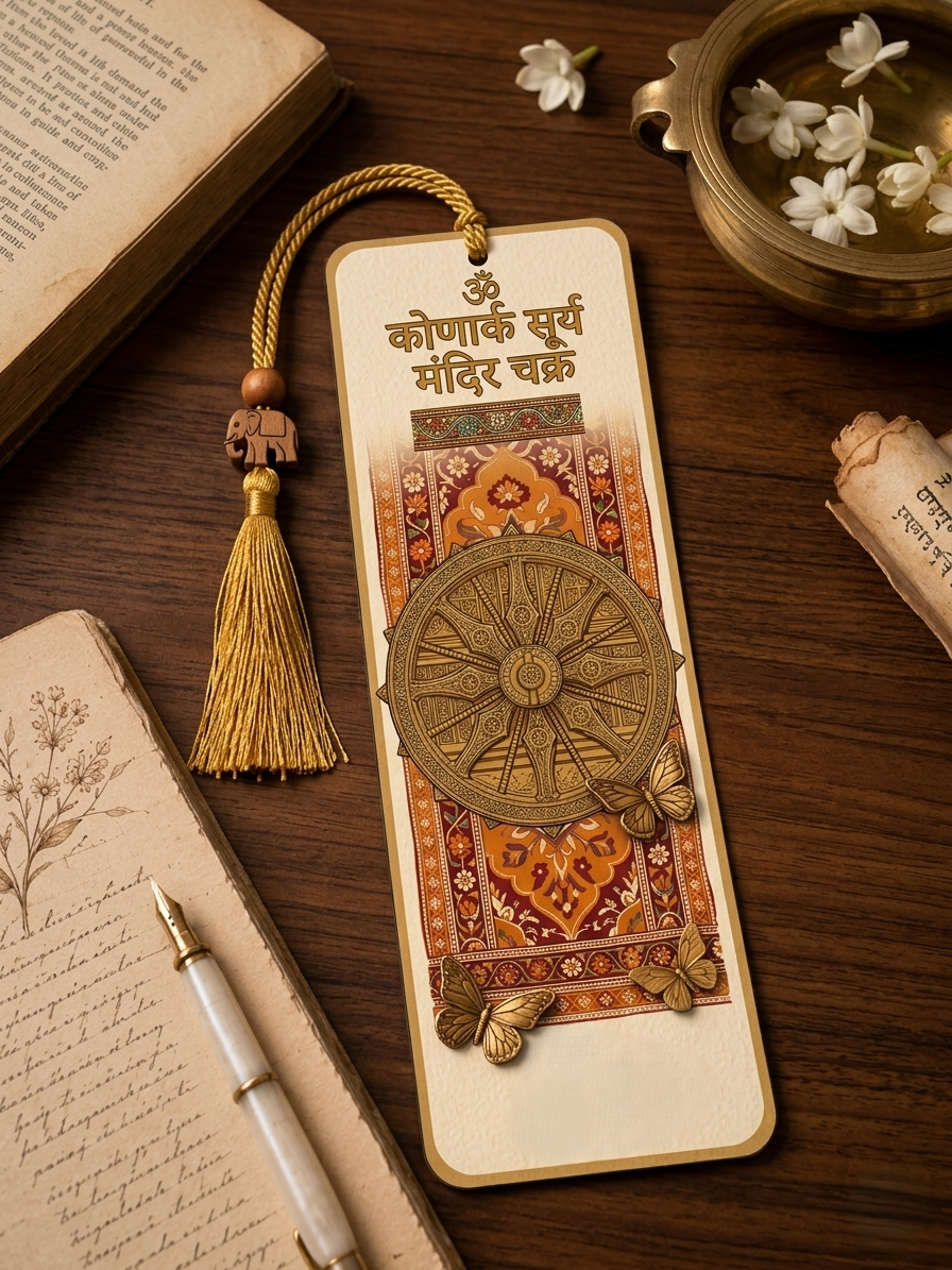 Konark Heritage: Premium Konark Sun Temple Wheel Devotional Cardstock Bookmark