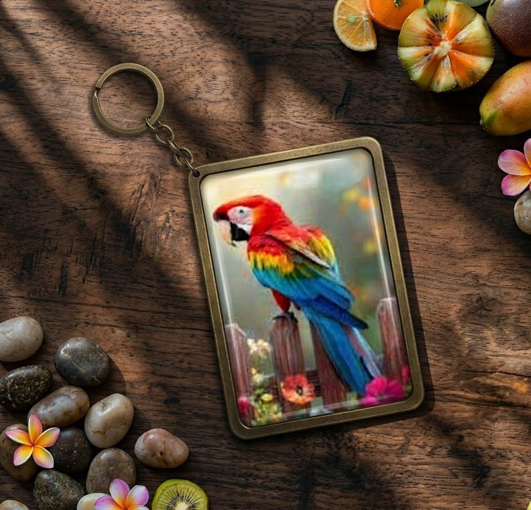 Vibrant Wings: Handcrafted Tropical Parrot Keychain from Recycled Materials