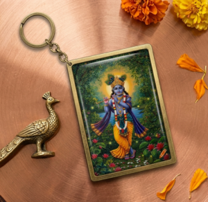 Divine Flutist: Handcrafted Lord Krishna Keychain from Recycled Materials