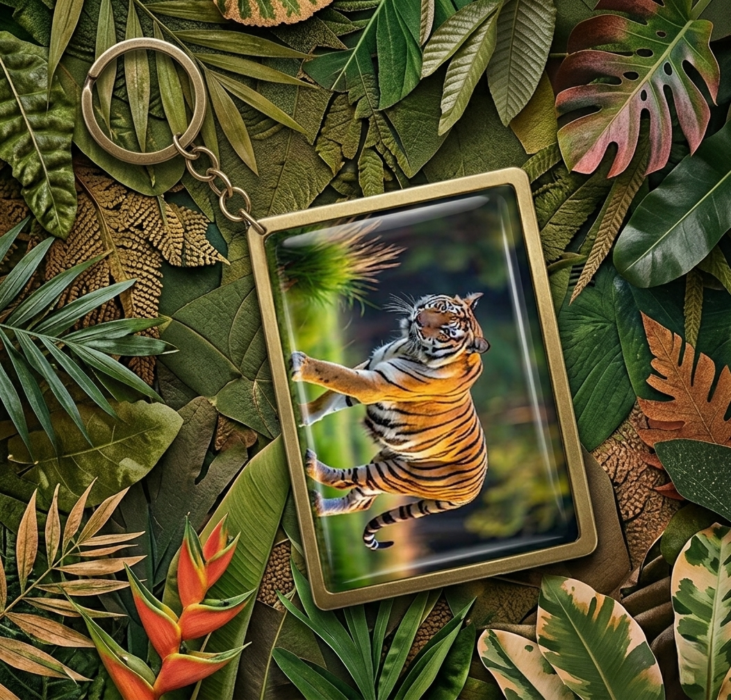 Royal Stride: Handcrafted Tiger Wildlife Keychain from Recycled Materials