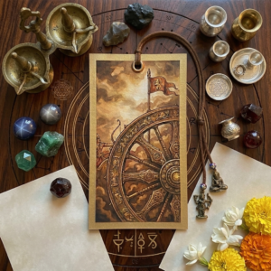 Kurukshetra Shaurya: Premium Mahabharata Chariot Wheel & Arjuna Divine Cardstock Bookmark