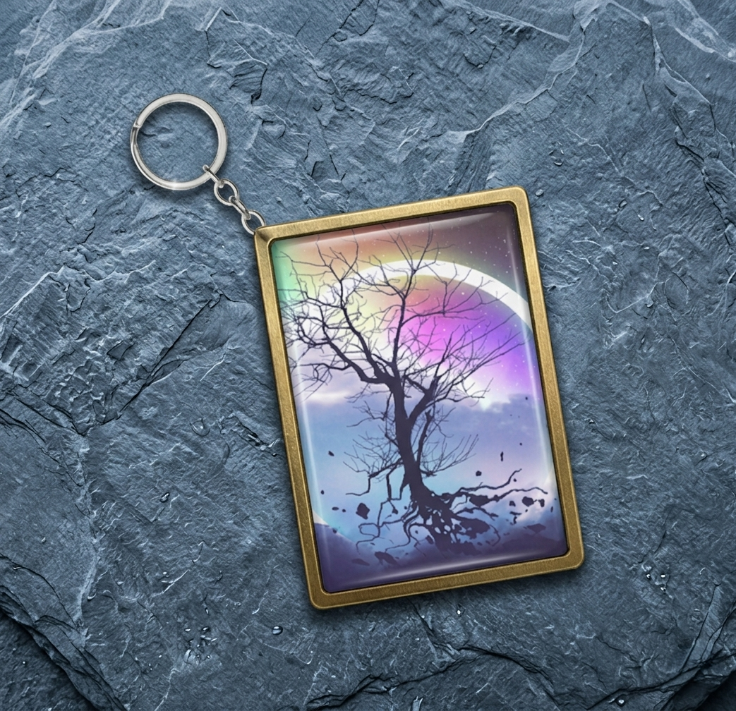 Cosmic Silhouette : Handcrafted and Celestial Tree Keychain from Recycled Materials