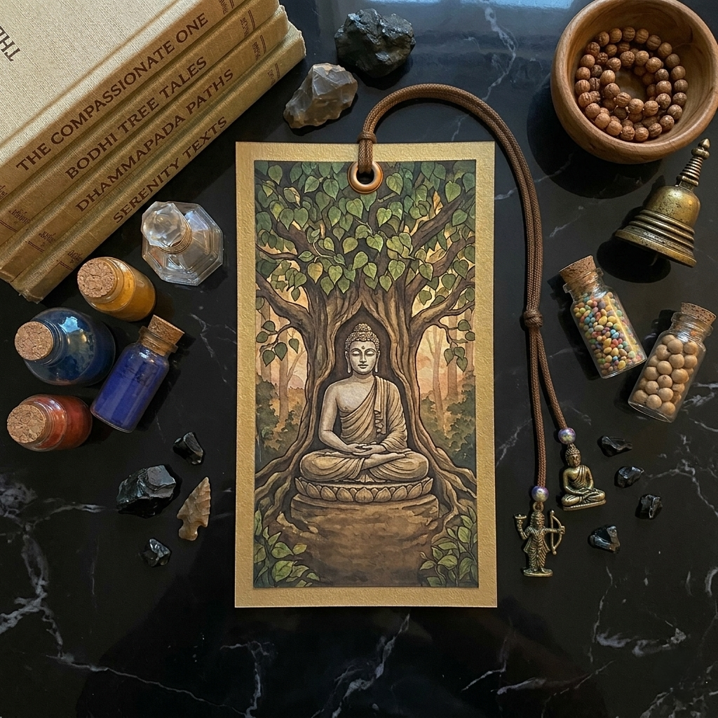 Enlightened Peace: Premium Lord Buddha Bodhi Tree Watercolour Cardstock Bookmark