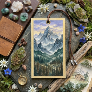 Alpine Majesty: Premium Mountain Peaks & Pine Forest Watercolor Cardstock Bookmark