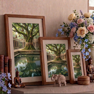 Eternal Roots: Sacred Banyan & Temple Pond Gallery in Sustainable Eco-Frames