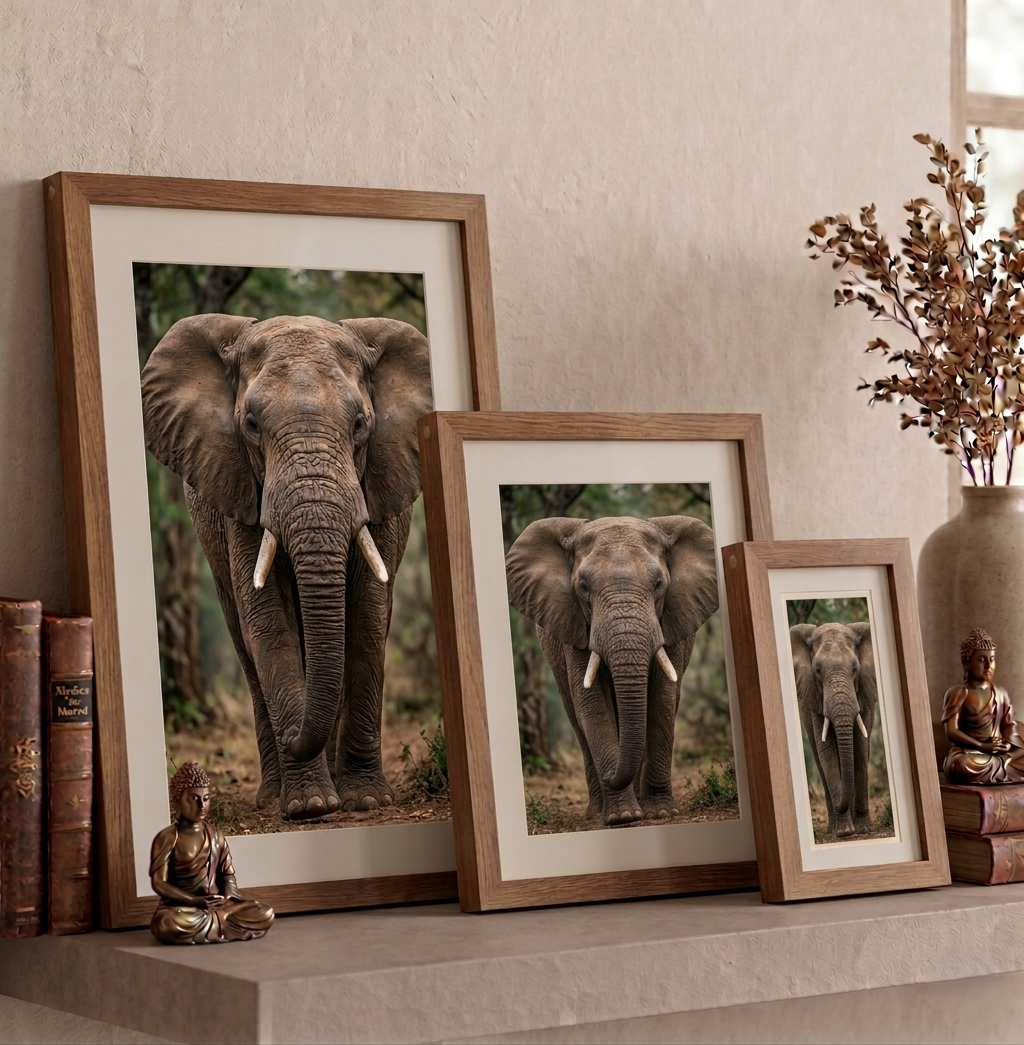 Echoes of the Wild: Majestic Elephant Heritage Set in Handcrafted Eco-Frames