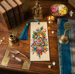 Yugal Sarkar: Radha Krishna Divine Watercolor Art Premium Cardstock Bookmark